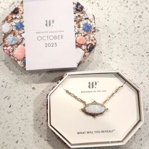 October 2025 Birthday Necklace- Framed in Flame - Opal Pendant Necklace in Gold